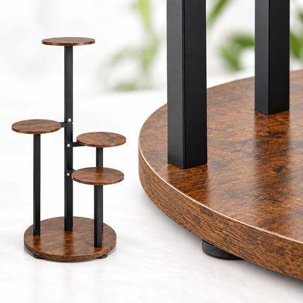 Round Plant Stand with 5 Tiers, Iron and MDF – 80 cm, Dark Brown, Black