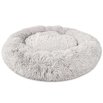 Pat rotund pentru câini din pluș, 100 cm, gri deschis