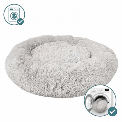 Pat rotund pentru câini din pluș, 100 cm, gri deschis