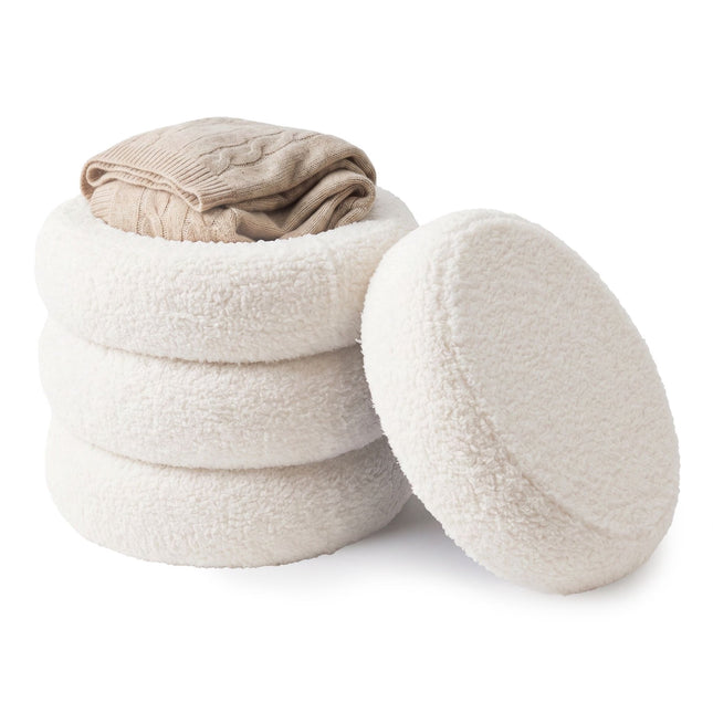 Taburet rotund din pluș – Material textil Teddy, Șezut căptușit