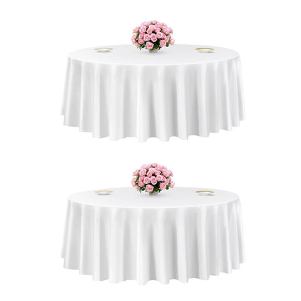 Round Polyester Tablecloths, 120 Inch, 2 Pack, White