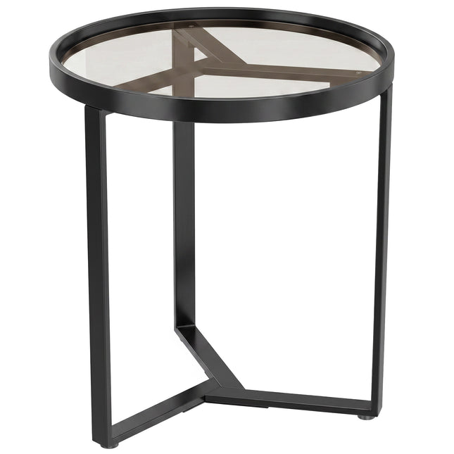 Masă laterală rotundă, blat din sticlă securizată, negru 45 cm