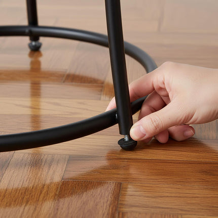 Round Side Table with 2 Shelves and Adjustable Feet, Black, Brown Wood-Effect