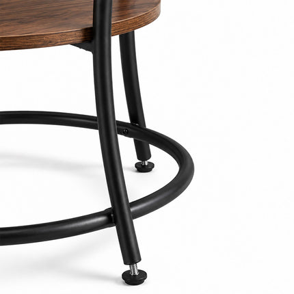 Round Side Table with 2 Shelves and Adjustable Feet, Black, Brown Wood-Effect