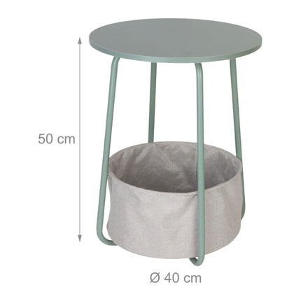 Masă laterală rotundă cu coș de depozitare din material textil