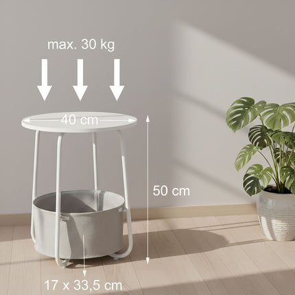 Masă laterală rotundă cu cadru metalic și coș din material textil