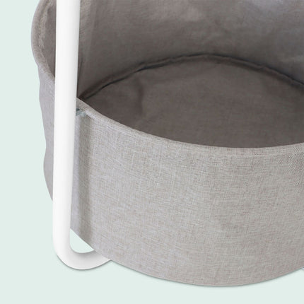 Masă laterală rotundă cu cadru metalic și coș din material textil