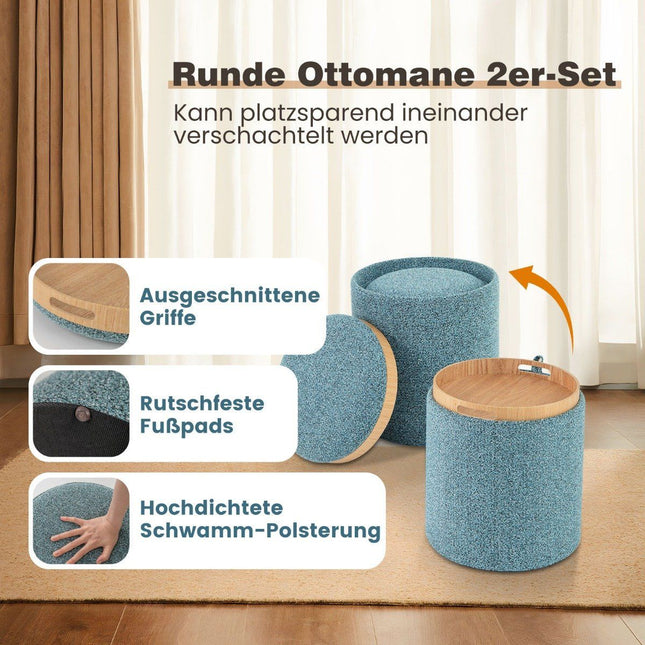 Set otoman pentru depozitare rotund cu capac reversibil, albastru