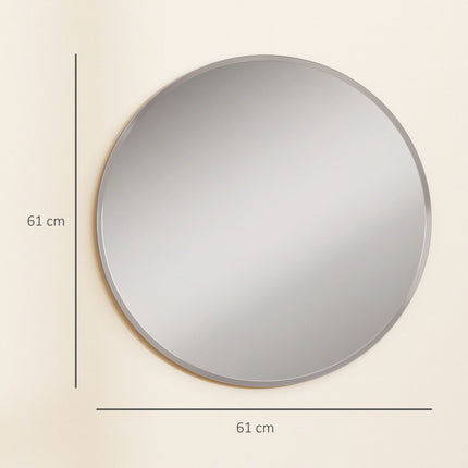 Oglindă rotundă de perete, design modern, 61 cm, argintie