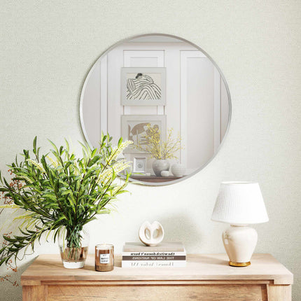 Oglindă rotundă de perete, design modern, 61 cm, argintie