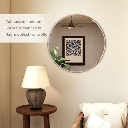 Oglindă rotundă de perete, design modern, 61 cm, argintie