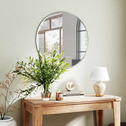 Oglindă rotundă de perete, design modern, 61 cm, argintie