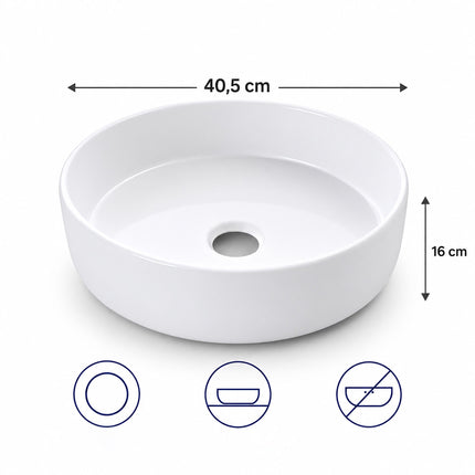 Lavoar rotund din ceramică albă, 40,5 x 40,5 cm