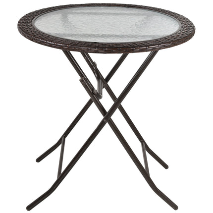 Round folding camping table - brown rattan, steel, Ø68 Cm