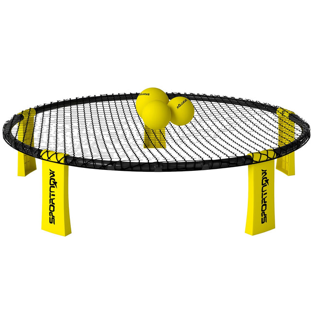 Set Roundnet cu plasă de joc, 3 mingi, geantă de transport și pompă pentru mingi, Ø92 x 20 cm, galben