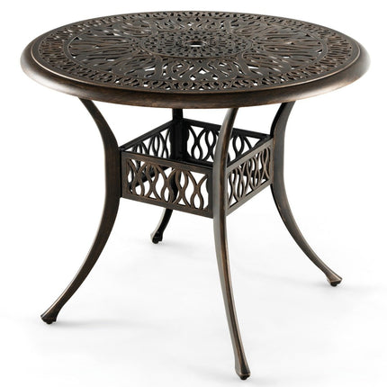 Masa rotunda pentru terasa masa bistro din aluminiu turnat cu gaura pentru umbrela Ø90 x 74 cm maro