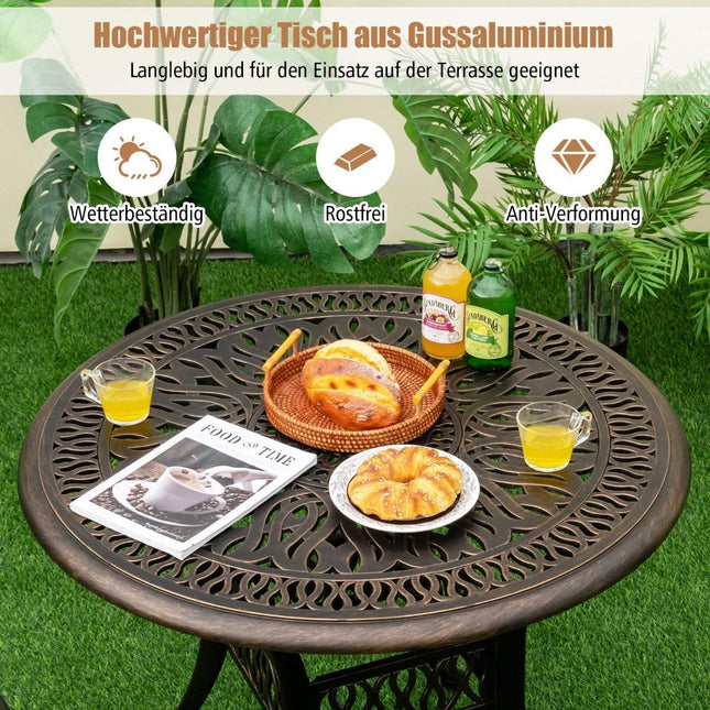 Masa rotunda pentru terasa masa bistro din aluminiu turnat cu gaura pentru umbrela Ø90 x 74 cm maro
