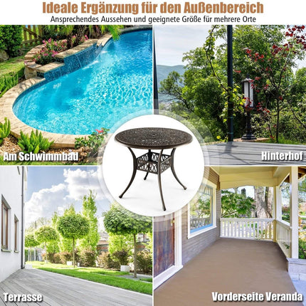 Masa rotunda pentru terasa masa bistro din aluminiu turnat cu gaura pentru umbrela Ø90 x 74 cm maro