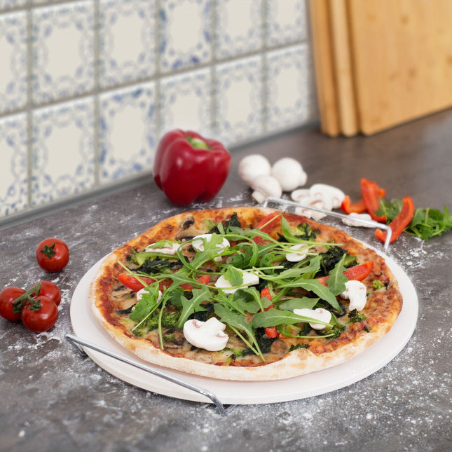 Piatra rotunda pentru pizza cu suport