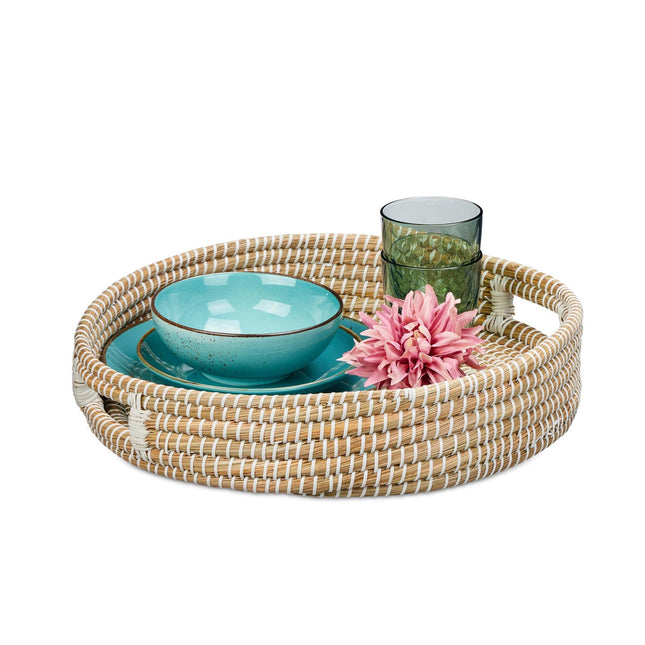 Round serving tray with handle