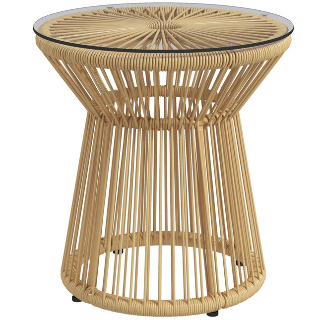 Masuta laterala rotunda Masuta de cafea cu blat din sticla Masa de gradina design tambur gol pentru curte metal bej