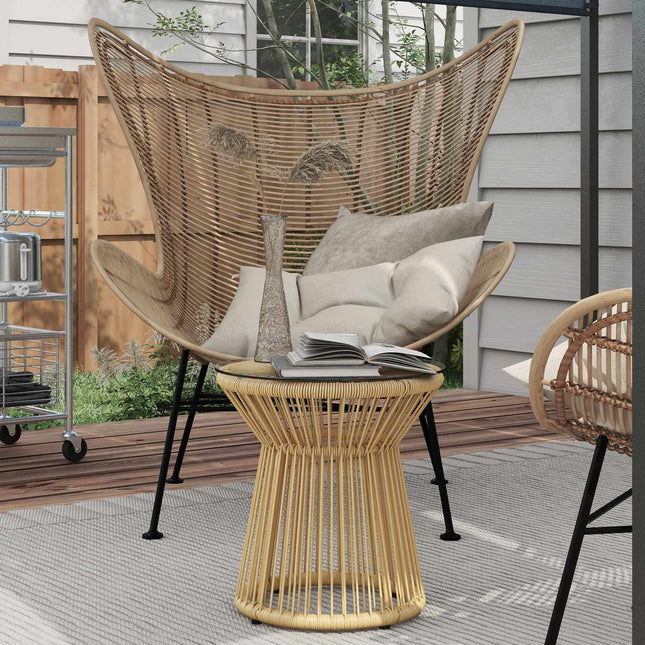 Masuta laterala rotunda Masuta de cafea cu blat din sticla Masa de gradina design tambur gol pentru curte metal bej