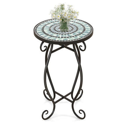 Round side table mosaic table made of metal and ceramic ∅30 x 50 cm for balcony, terrace, garden