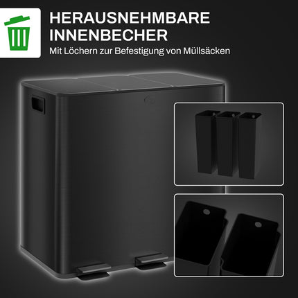 Stainless steel triple pedal container, 3x15L, with inner container