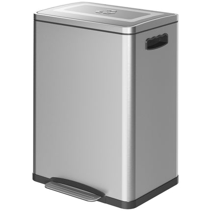 Coș de gunoi Coș de gunoi 40L cu pedală cu capac și pedală, coș de gunoi cu 2 coșuri interioare, funcție de închidere moale pentru living, birou, oțel inoxidabil, argintiu, 40 x 34,8 x 59 cm |