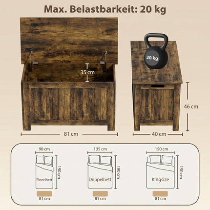 Ladă de depozitare rustică din MDF maro cu balamale de siguranță