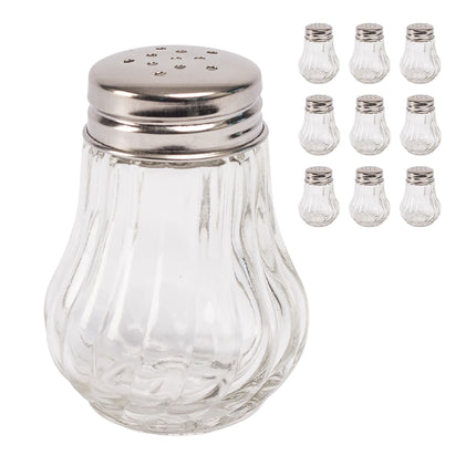 Set solniță și piperniță, sticlă cu nervuri, 10 piese