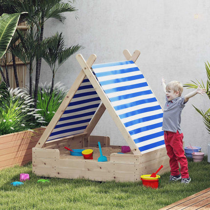 Wooden sandbox with canopy and base, 120 cm