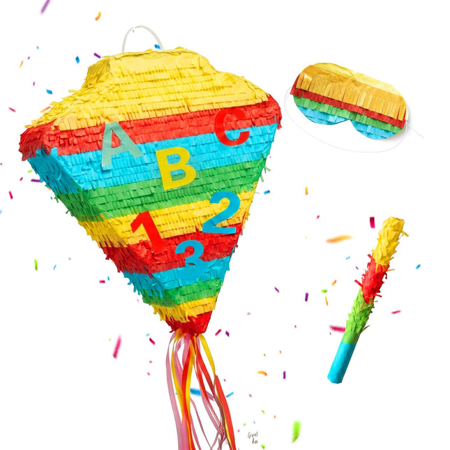 Set de piñate cu con școlar – Include băț și legătură la ochi