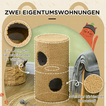 Cat Scratching Tower with caves and board, light brown, 66cm