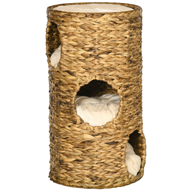Cat Tower with 3 levels, cushioned, 73 cm - Water hyacinth