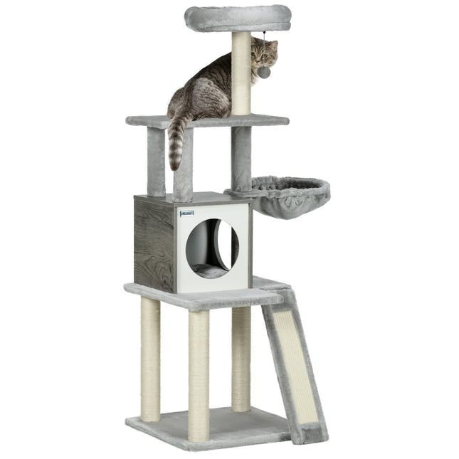 Cat tree 141.5 cm with cave, play ball, bed and sisal