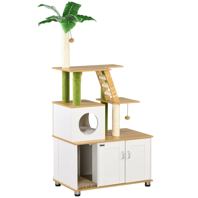 Cat litter box 2-in-1 with scratching post and stairs
