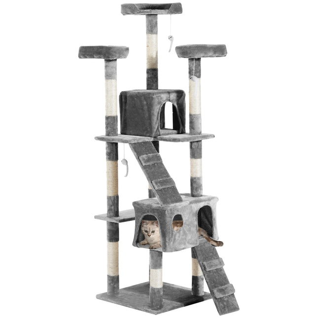 Scratching Post Xxl Scara peșteră pentru pisici Arbor pentru cățărare Mai multe niveluri Gri 50X50X170Cm