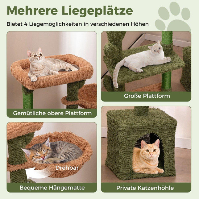 Scratching post cactus arbore pentru pisici cu platforme hamac pisica pestera verde + maro (81 cm inaltime)