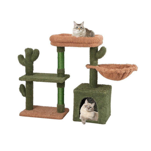 Scratching post cactus arbore pentru pisici cu platforme hamac pisica pestera verde + maro (81 cm inaltime)