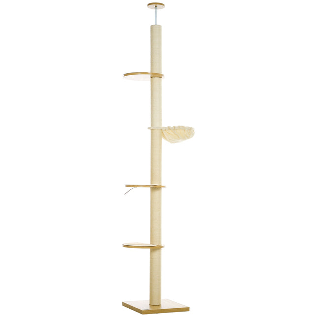 Adjustable cat tree with hammock, ceiling height 230-250cm