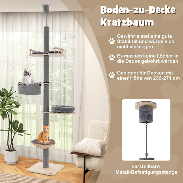 Tavan zgarietor inalt 236-271 cm de la podea pana la tavan mobila pisica lemn gri