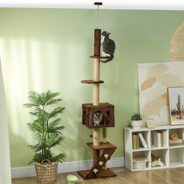 Ceiling-high cat tree with cave & play ball 225-265cm