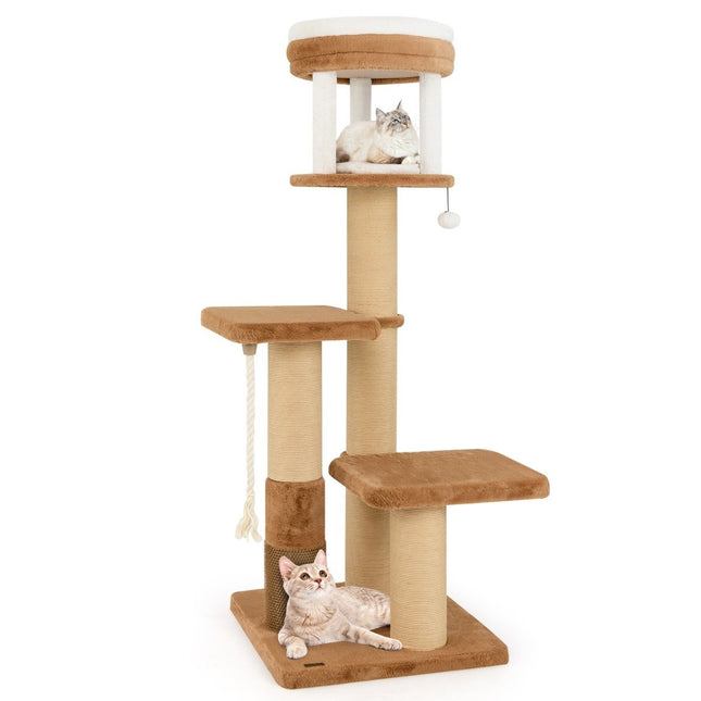 Scratching post with fur brush & padded seat & removable cat bed