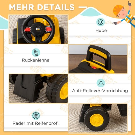 Riding excavator toy with shovel and horn, 12 months+, yellow