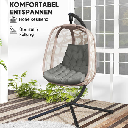Perna de sezut, perna de scaun 120x100 cm cu spatar, captuseala de 8 cm grosime, perna de scaun hidrofuga pentru balansoare si cosuri suspendate, gri