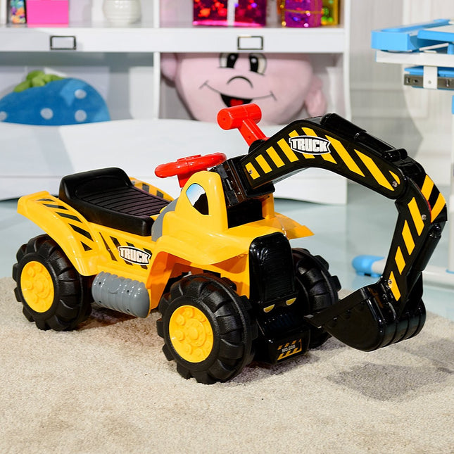 Excavator cu scaun cu compartiment de depozitare încorporat și 3 pietre și cască excavator pentru copii excavator de nisip rulat galben