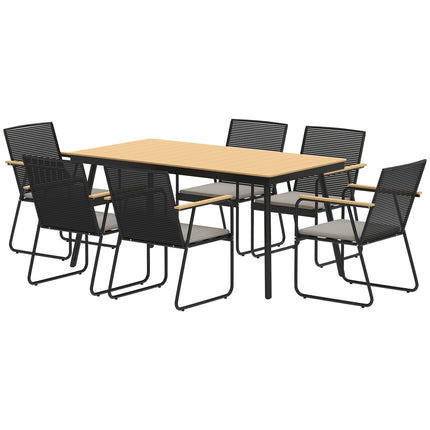 Grup de scaune Grup de sufragerie din metal din 7 piese pentru 6 persoane Masa de sufragerie cu masa 6 scaune Grup de sufragerie Set masa de bucatarie cu cadru metalic Mobilier de balcon Mobilier de gradina pentru terasa, balcon Lemn natural Aosom