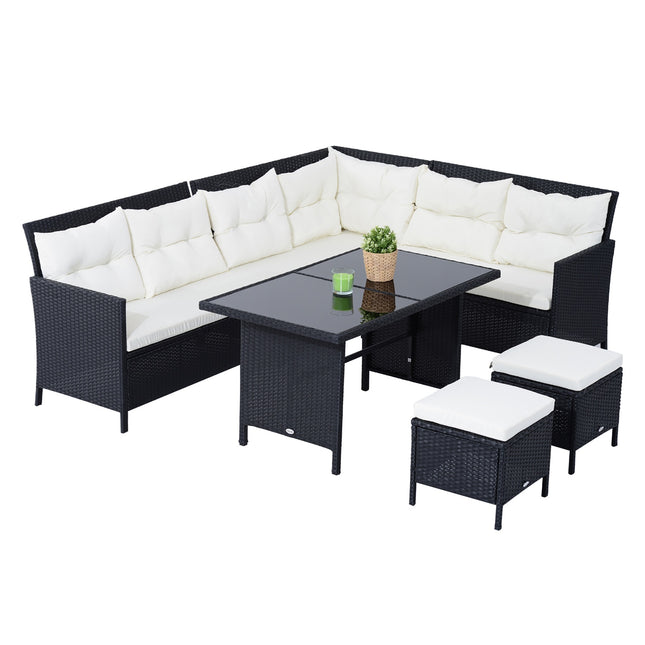 Set scaune 7 persoane set gradina grup scaune polyrattan negru alb crem pentru gradina terasa balcon