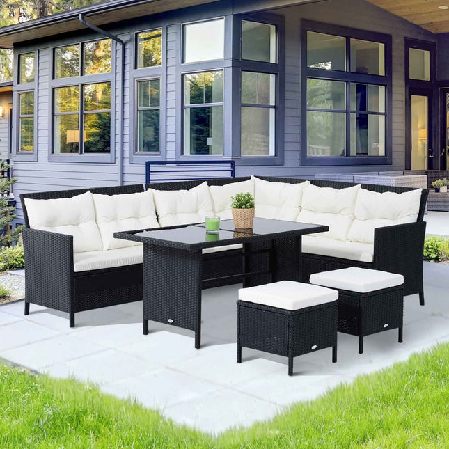 Set scaune 7 persoane set gradina grup scaune polyrattan negru alb crem pentru gradina terasa balcon